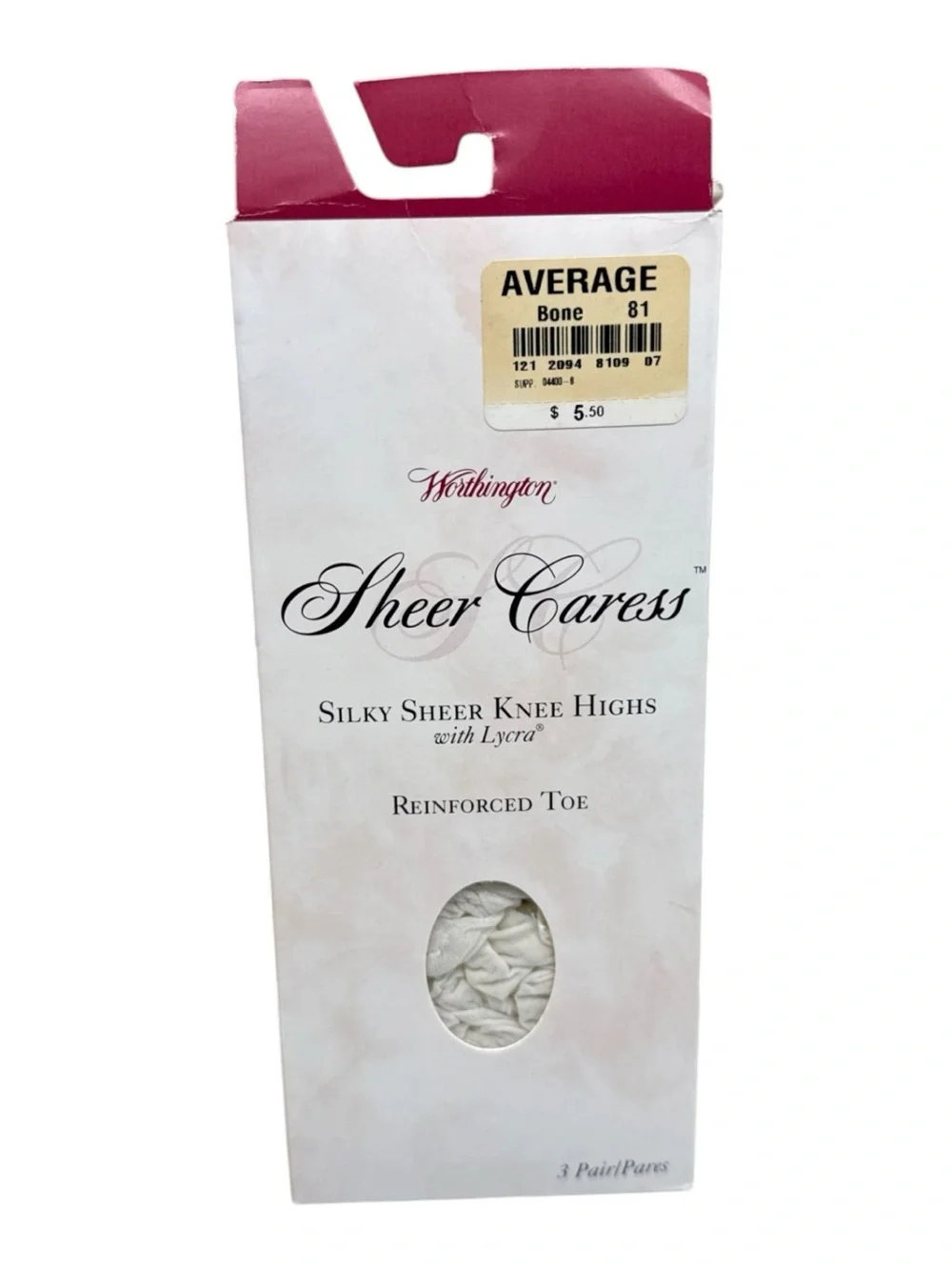 3 Pair Worthington Sheer Caress Knee Highs Average Bone Reinforced Toe